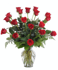 Dozen roses in a vase